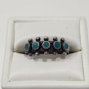 Vintage Sterling Silver Native American 5 Stone Turquoise Ring Size 6.5